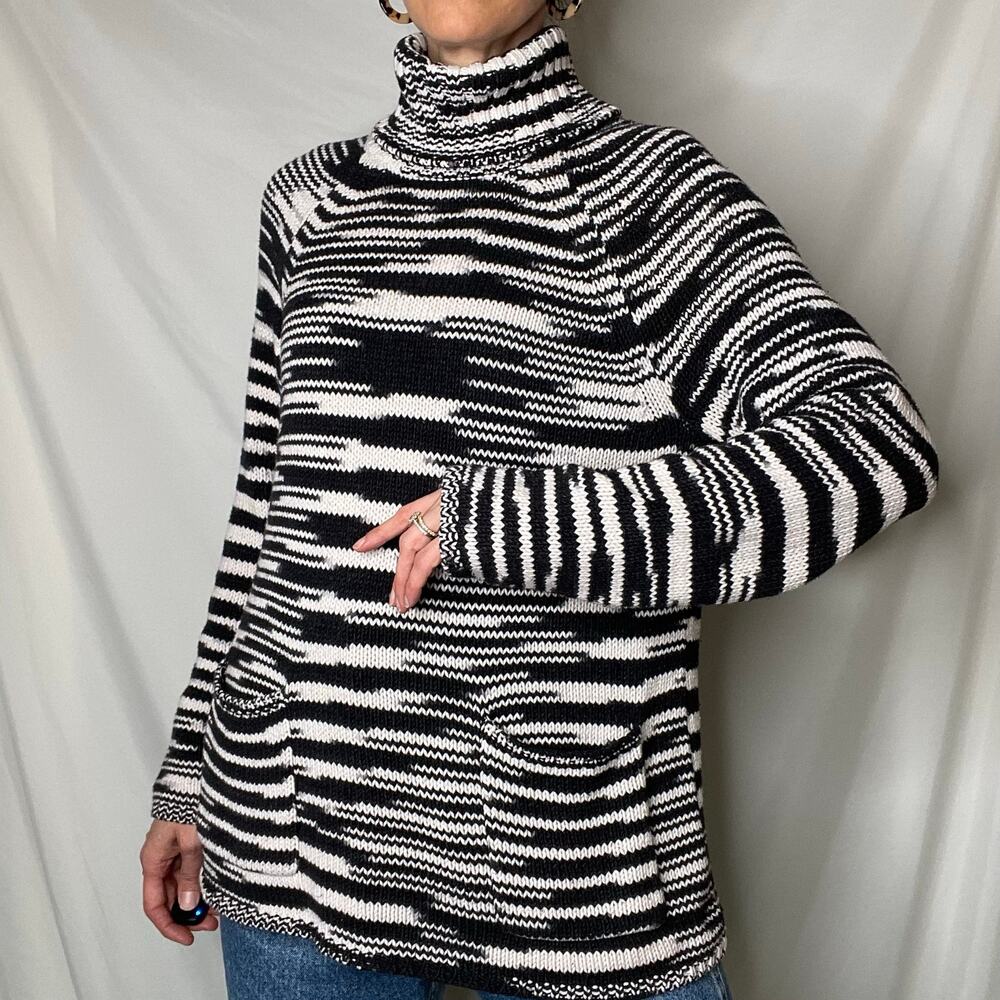Chico's spacedye turtleneck chunky knit sweater‎ space dye black cream M